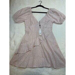 BCBGeneration Embroidered Fit & Flare Dress Rose Smoke Short Sleeve Size 6